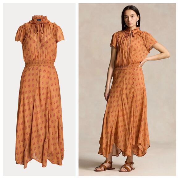 Polo by Ralph Lauren Dresses & Skirts - Polo Ralph Lauren Block Print Georgette Tie Neck Dress in Medallion Woodblock